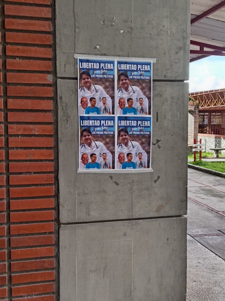 Estudiantes de la ULA observan pancartas que exigen la libertad de profesores y merideños presos políticos.